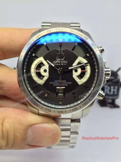 Swiss Grade Copy Tag Heuer Carrera Calibre 17 Chronograph Watch SS Black Face